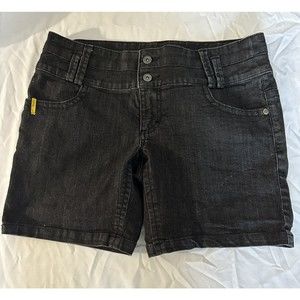 Lole Women Black Denim Shorts Sz 10 DBL Button Zip Flat Front Jean Shorts 30X7